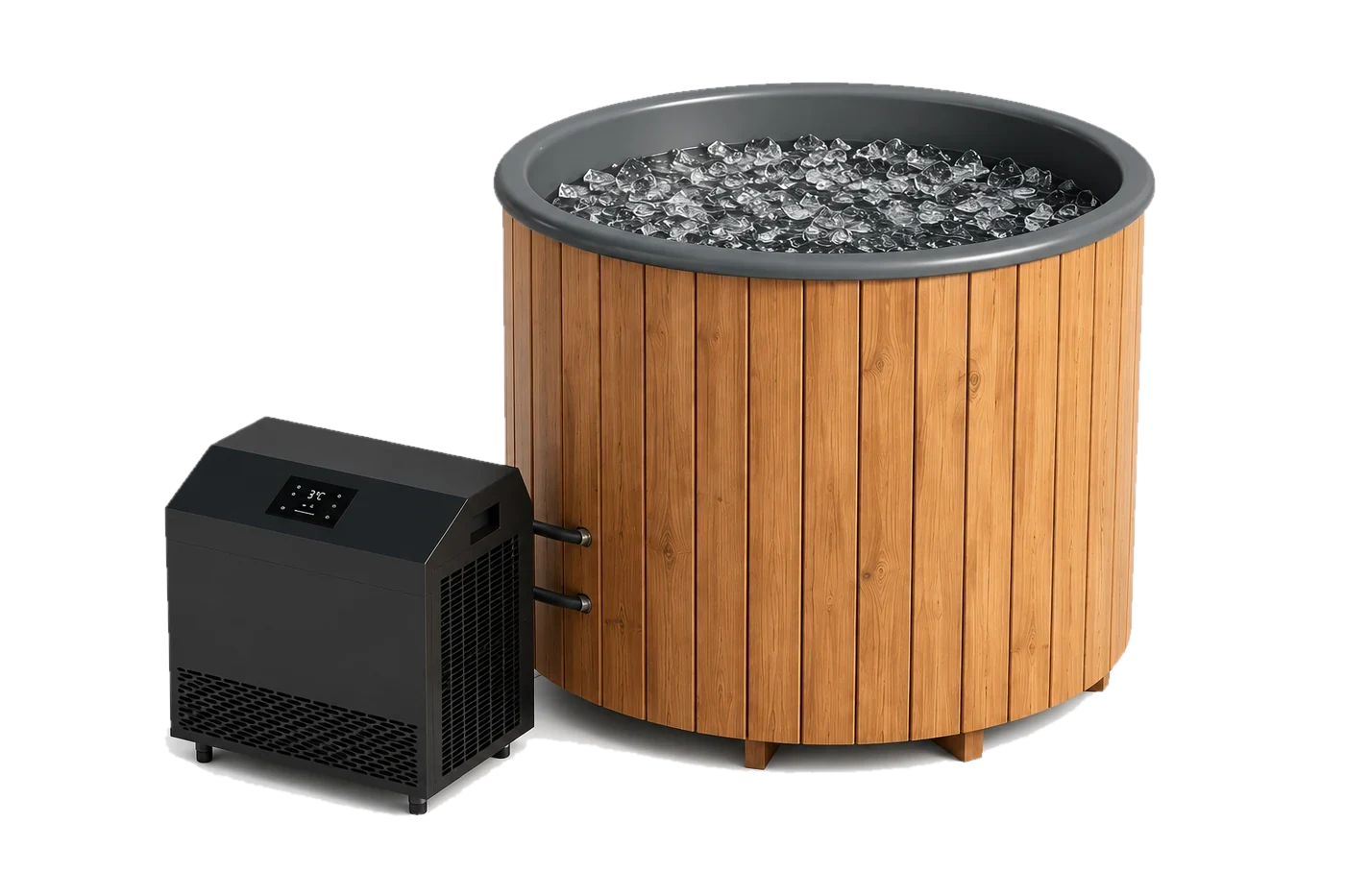 Eisbad-Tonne aus Holz mit Kühlaggregat zur Wasserkühlung